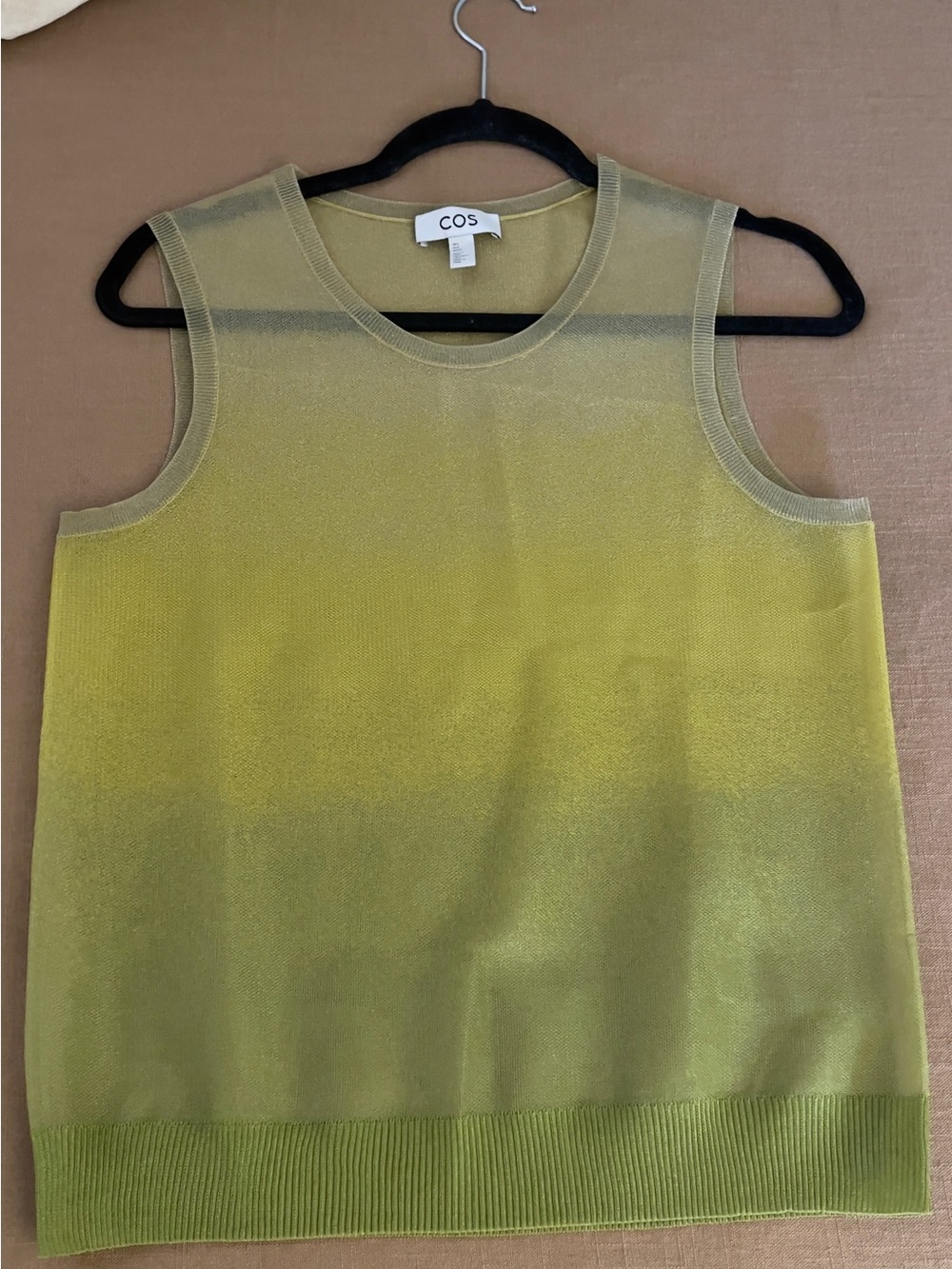 COS Sleeveless Sheer Knit Tank in Yellow-Green